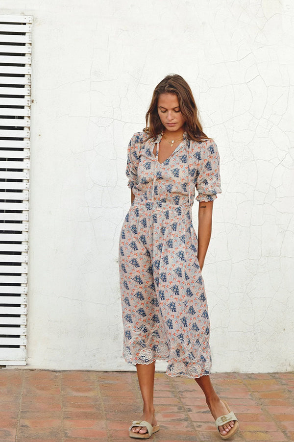 M.A.B.E Aster Embroidered Multi Midi Dress - The Mercantile London