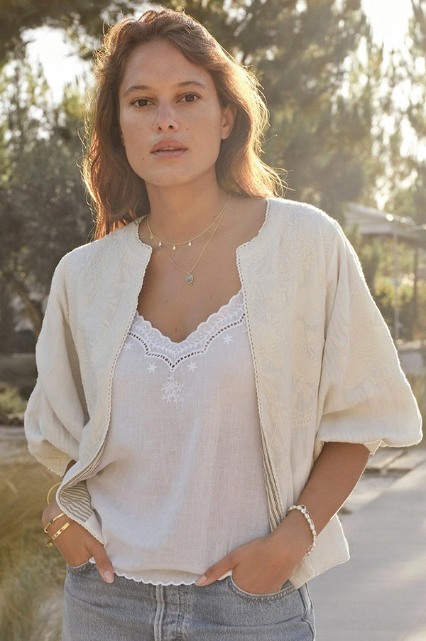 M.A.B.E Averi Embroidered Ivory Jacket - The Mercantile London