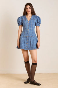 Damson Madder Adeline Shell Laser Check Mini Dress - The Mercantile London