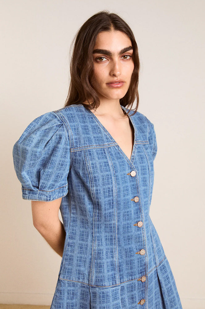 Damson Madder Adeline Shell Laser Check Mini Dress - The Mercantile London