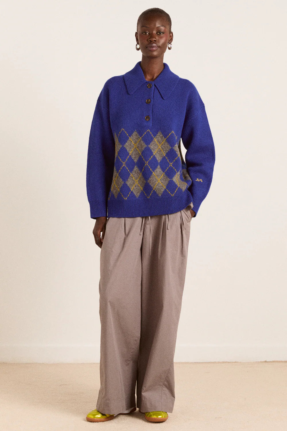 Damson Madder Saskia Slouchy Rugby Argyle Jumper - The Mercantile London