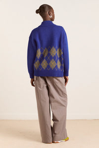 Damson Madder Saskia Slouchy Rugby Argyle Jumper - The Mercantile London