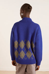 Damson Madder Saskia Slouchy Rugby Argyle Jumper - The Mercantile London
