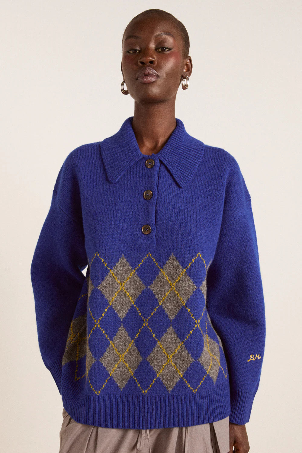 Damson Madder Saskia Slouchy Rugby Argyle Jumper - The Mercantile London