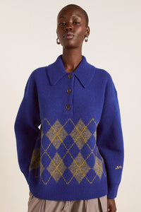 Damson Madder Saskia Slouchy Rugby Argyle Jumper - The Mercantile London