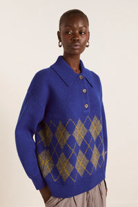 Damson Madder Saskia Slouchy Rugby Argyle Jumper - The Mercantile London