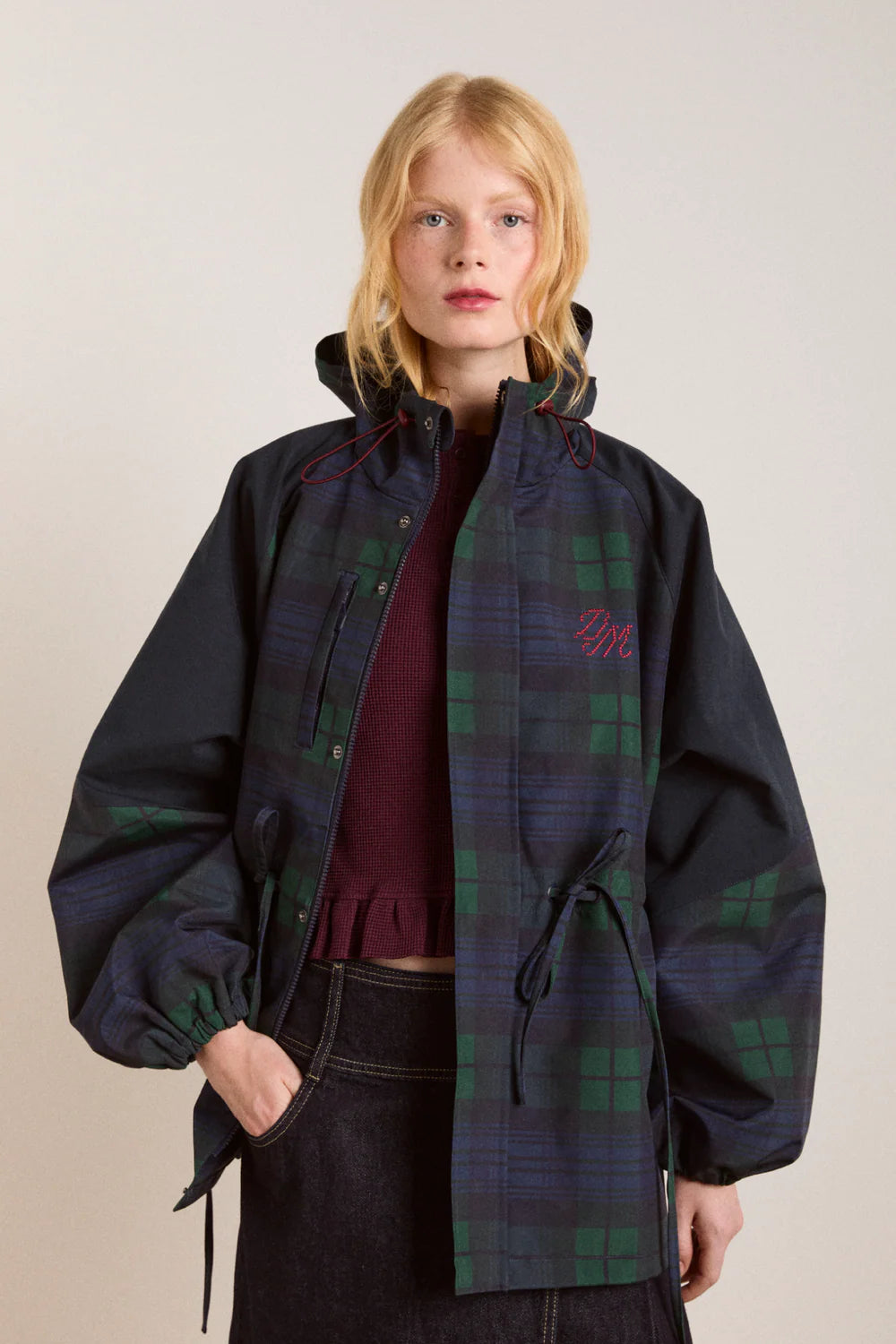 Damson Madder Liu Navy Check Raincoat - The Mercantile London