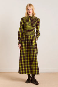 Damson Madder Hazel Yellow Check Midi Dress - The Mercantile London