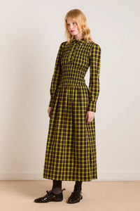 Damson Madder Hazel Yellow Check Midi Dress - The Mercantile London