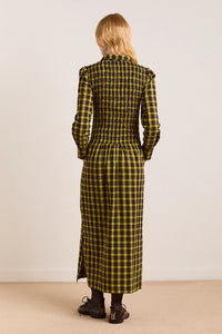 Damson Madder Hazel Yellow Check Midi Dress - The Mercantile London