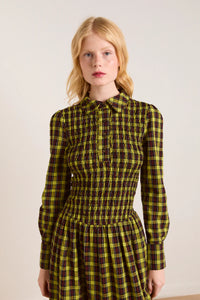 Damson Madder Hazel Yellow Check Midi Dress - The Mercantile London