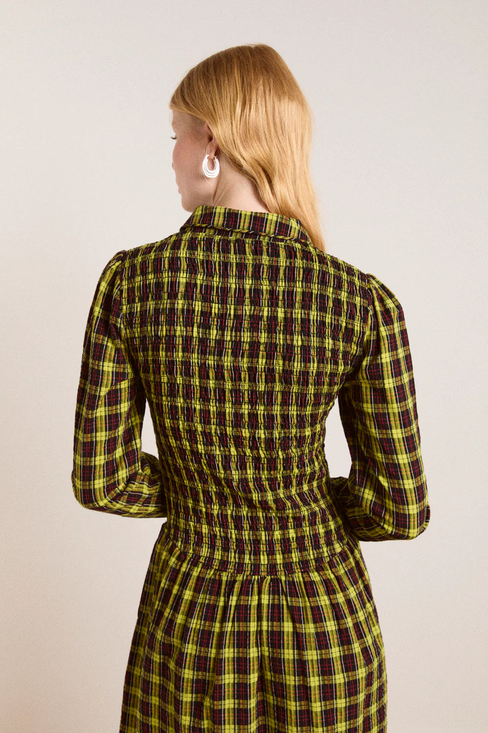 Damson Madder Hazel Yellow Check Midi Dress - The Mercantile London
