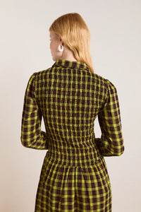 Damson Madder Hazel Yellow Check Midi Dress - The Mercantile London
