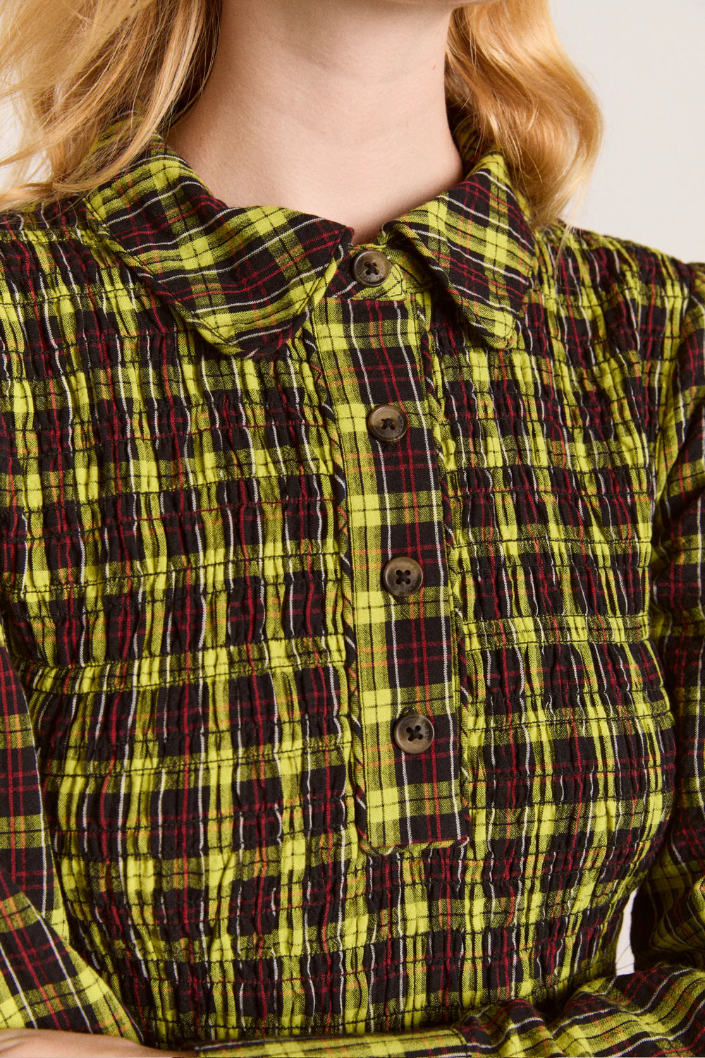 Damson Madder Hazel Yellow Check Midi Dress - The Mercantile London