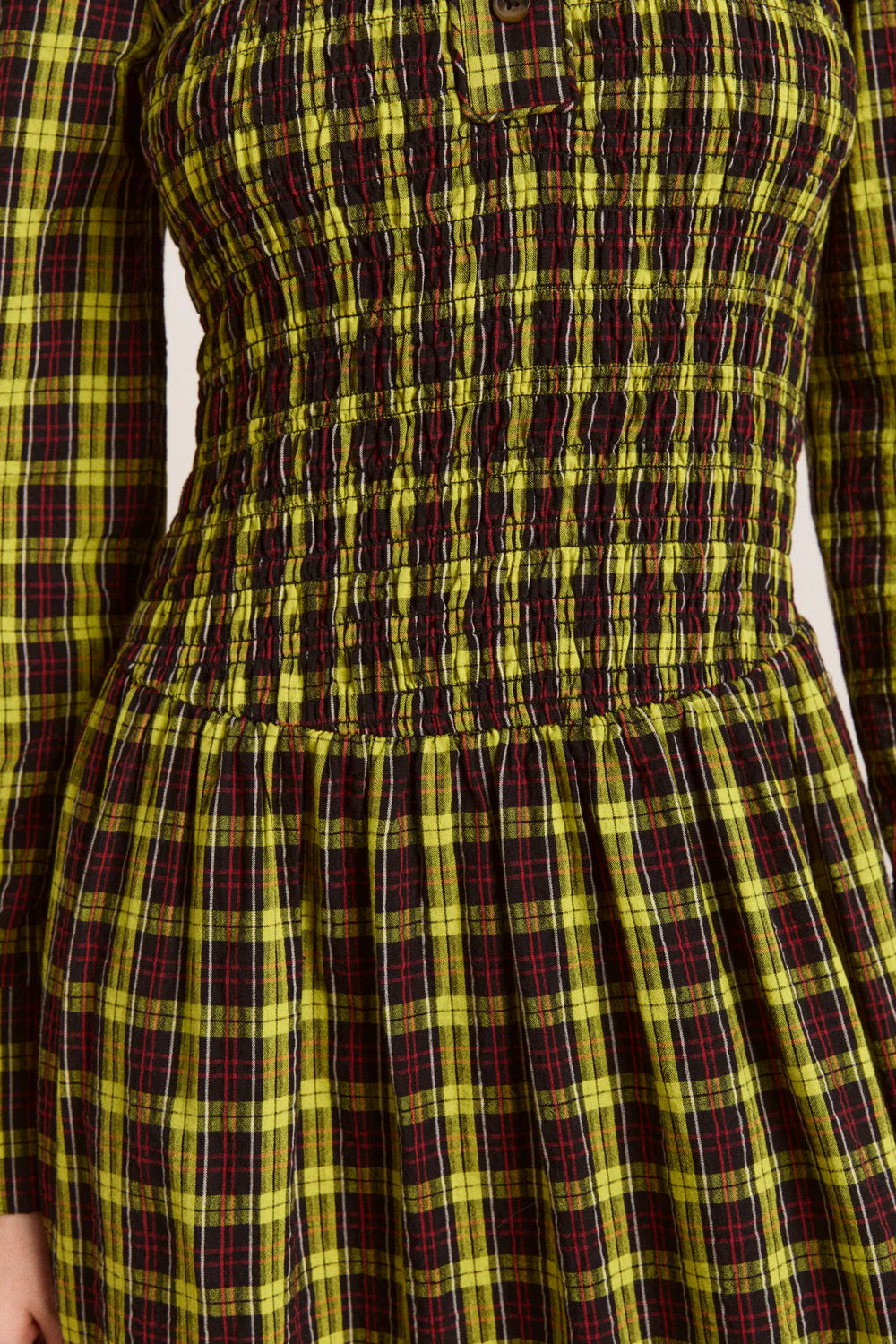 Damson Madder Hazel Yellow Check Midi Dress - The Mercantile London