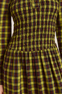 Damson Madder Hazel Yellow Check Midi Dress - The Mercantile London