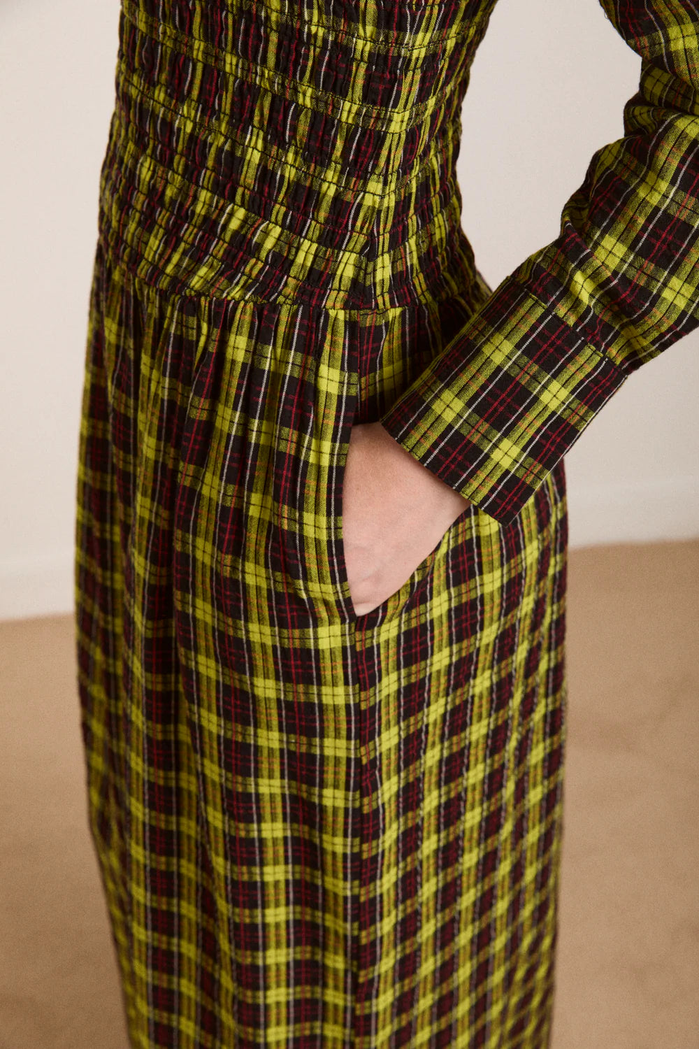 Damson Madder Hazel Yellow Check Midi Dress - The Mercantile London