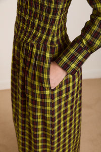 Damson Madder Hazel Yellow Check Midi Dress - The Mercantile London