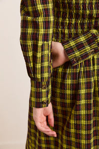 Damson Madder Hazel Yellow Check Midi Dress - The Mercantile London