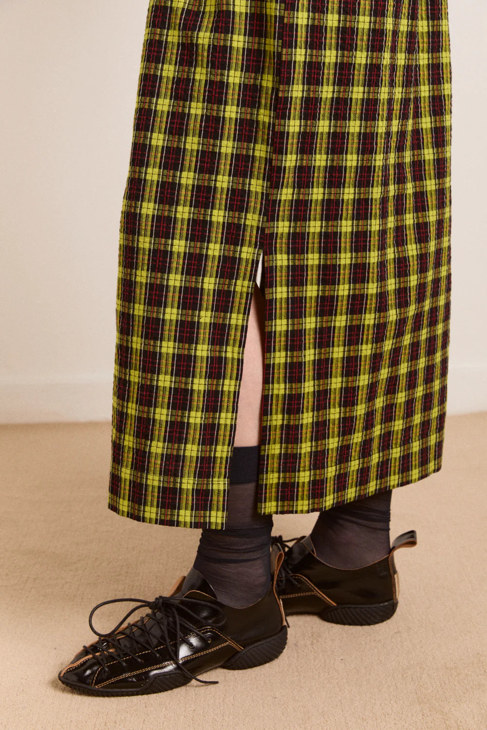 Damson Madder Hazel Yellow Check Midi Dress - The Mercantile London