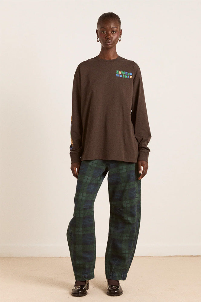 Damson Madder Patchwork Coffee Bean Long Sleeve Tee - The Mercantile London