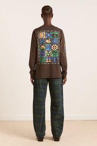 Damson Madder Patchwork Coffee Bean Long Sleeve Tee - The Mercantile London