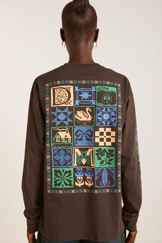Damson Madder Patchwork Coffee Bean Long Sleeve Tee - The Mercantile London