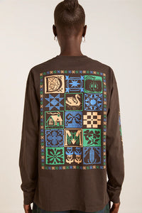 Damson Madder Patchwork Coffee Bean Long Sleeve Tee - The Mercantile London