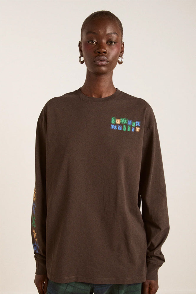 Damson Madder Patchwork Coffee Bean Long Sleeve Tee - The Mercantile London