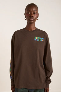 Damson Madder Patchwork Coffee Bean Long Sleeve Tee - The Mercantile London