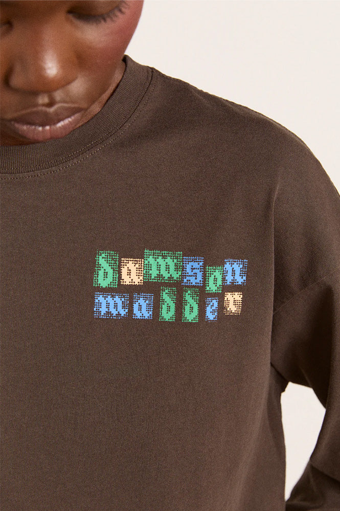 Damson Madder Patchwork Coffee Bean Long Sleeve Tee - The Mercantile London