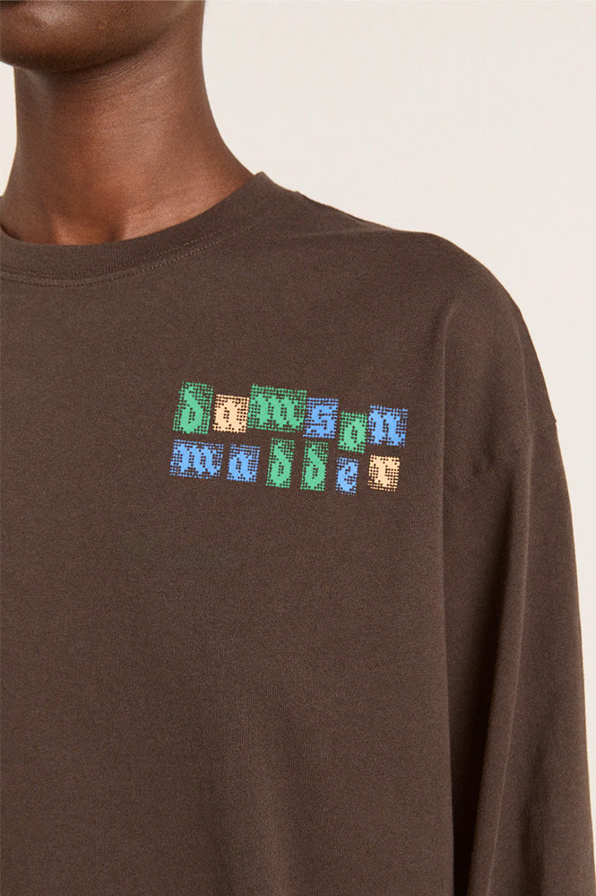 Damson Madder Patchwork Coffee Bean Long Sleeve Tee - The Mercantile London