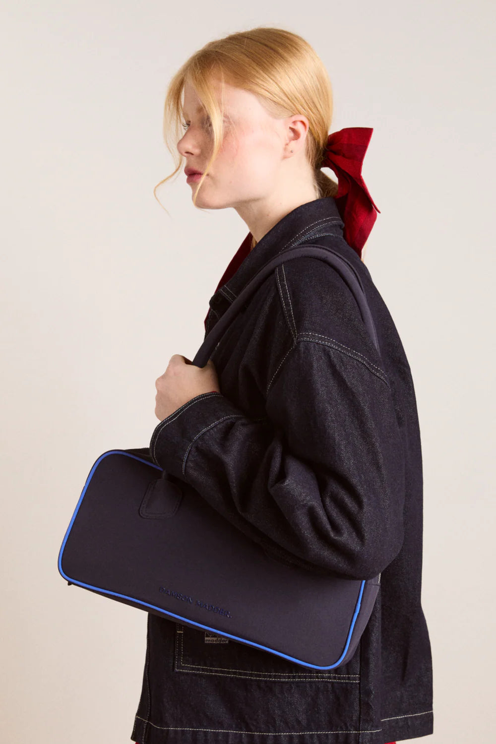 Damson Madder Lenny Large Navy Bowler Bag - The Mercantile London