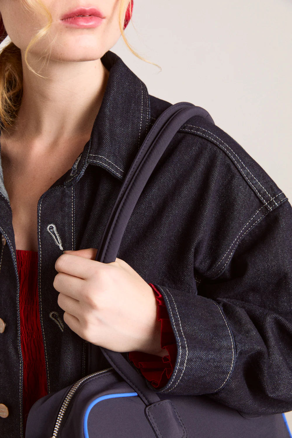 Damson Madder Lenny Large Navy Bowler Bag - The Mercantile London