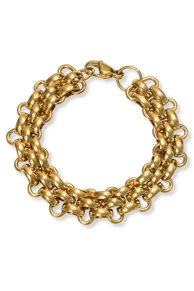 Gold chain bracelet on a white background