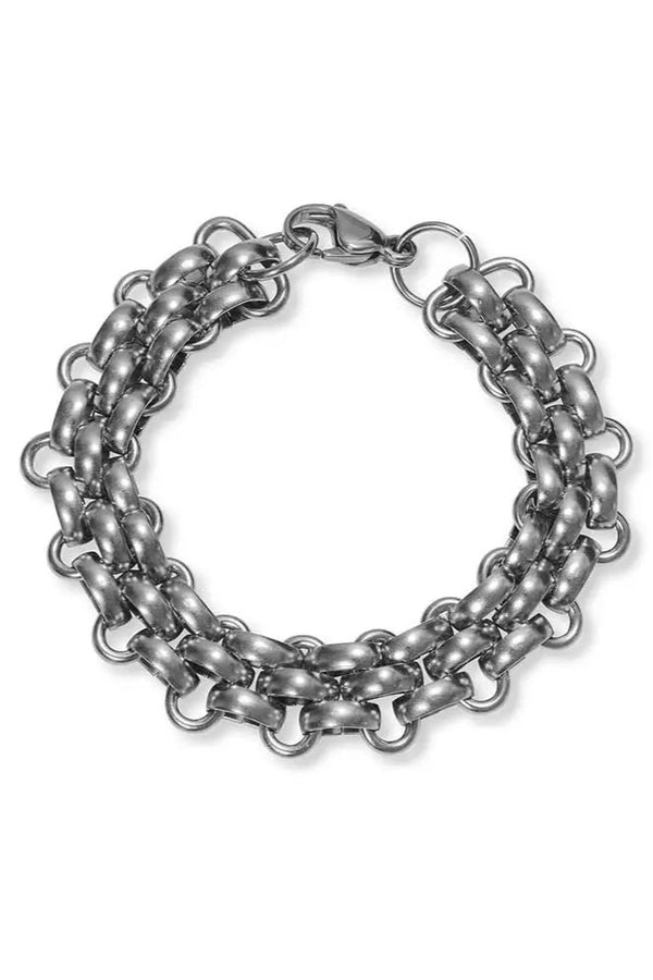 Silver chain bracelet on a white background
