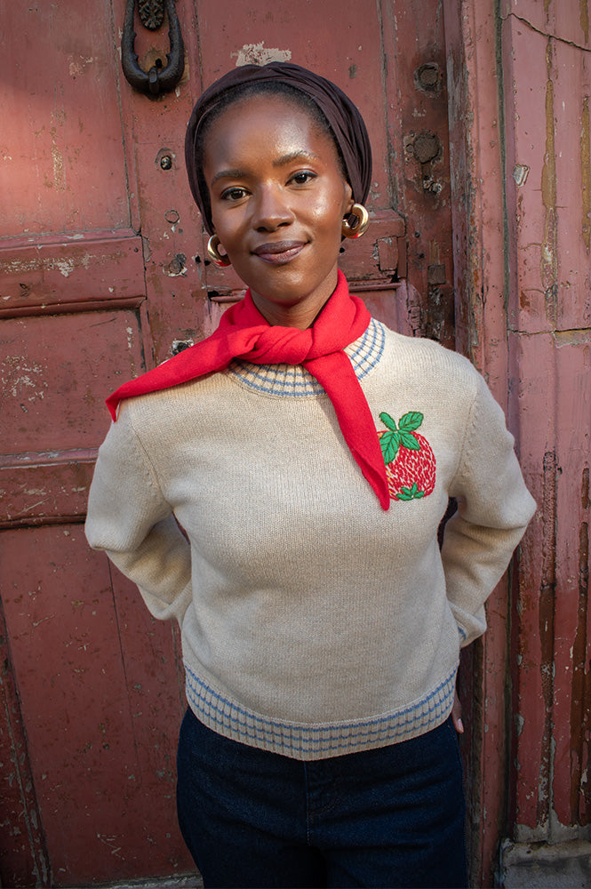 Stella Nova Soft Powder Apple Embroidered Wool Jumper - The Mercantile London