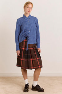 Damson Madder Talia Blue Check Ruched Skirt