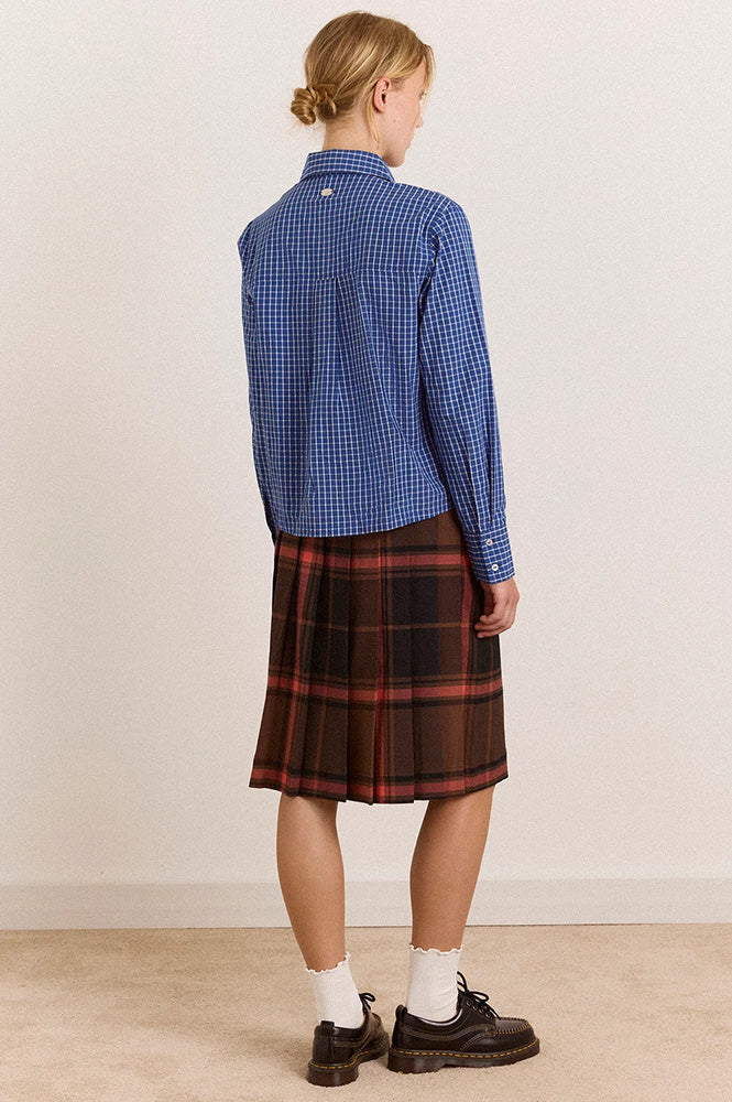 Damson Madder Talia Blue Check Ruched Skirt