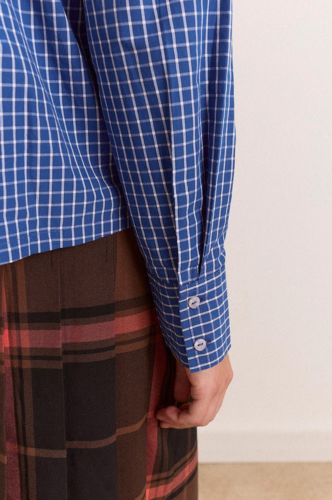 Damson Madder Talia Blue Check Ruched Skirt