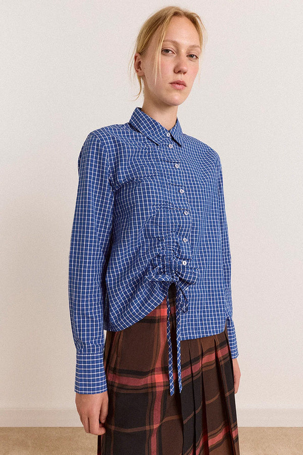 Damson Madder Talia Blue Check Ruched Shirt