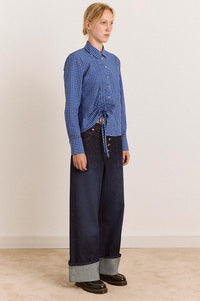 Damson Madder Talia Blue Check Ruched Skirt