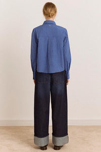 Damson Madder Talia Blue Check Ruched Skirt