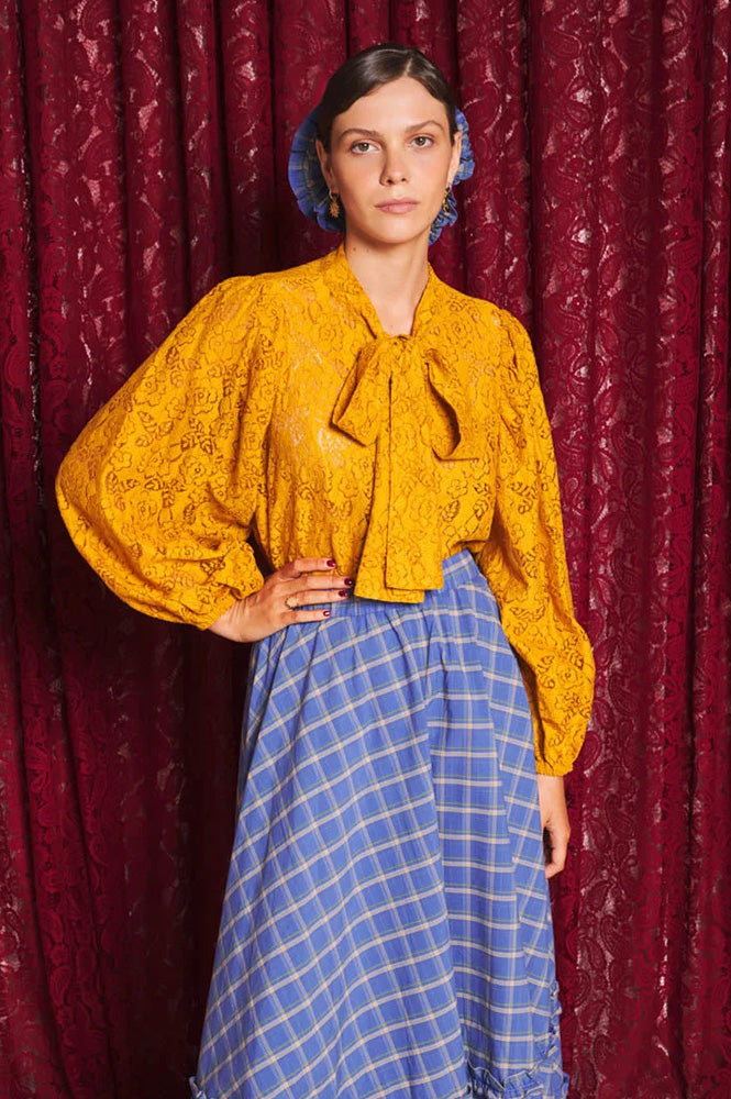 Sister Jane Aura Mustard Lace Bow Blouse