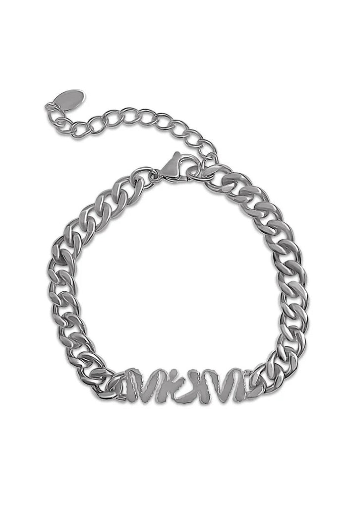 Silver chain bracelet on a white background
