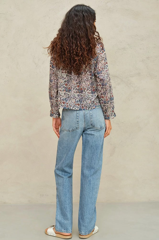 M.A.B.E Cass Indigo Rust Frill Blouse - The Mercantile London