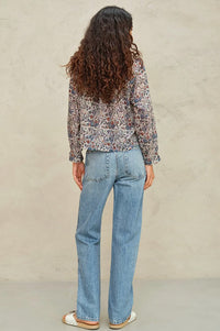 M.A.B.E Cass Indigo Rust Frill Blouse - The Mercantile London