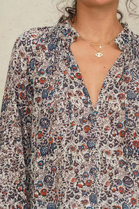 M.A.B.E Cass Indigo Rust Frill Blouse - The Mercantile London