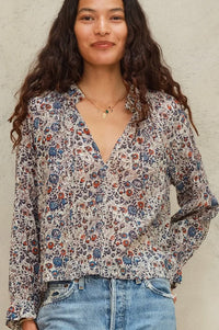 M.A.B.E Cass Indigo Rust Frill Blouse - The Mercantile London