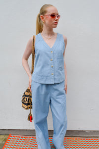 FRNCH Colza Striped Denim Sleeveless Vest - The Mercantile London